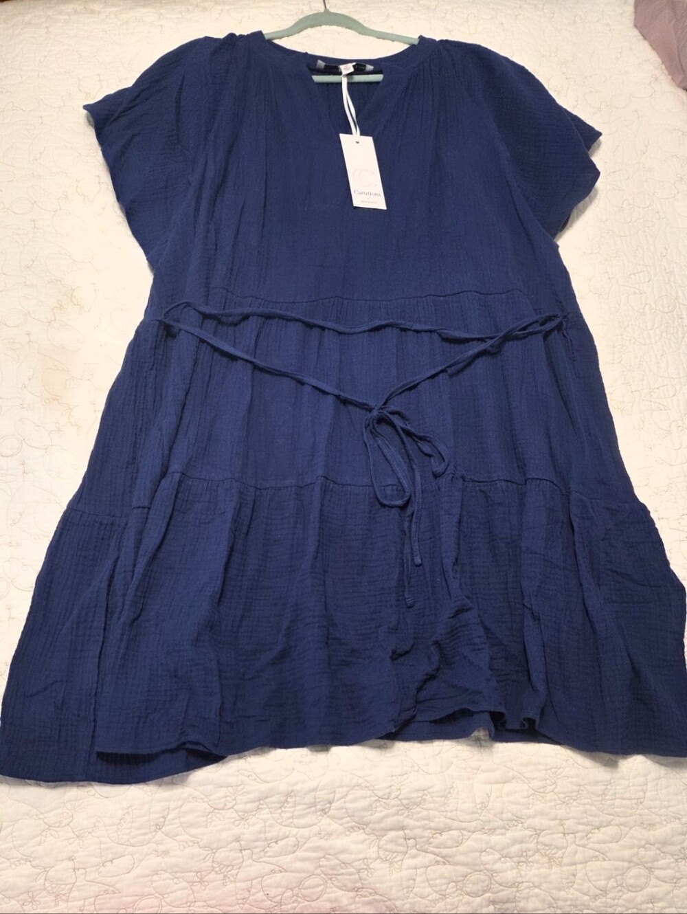 NWT 3x Gauze Flutter Sleeve Navy Dress